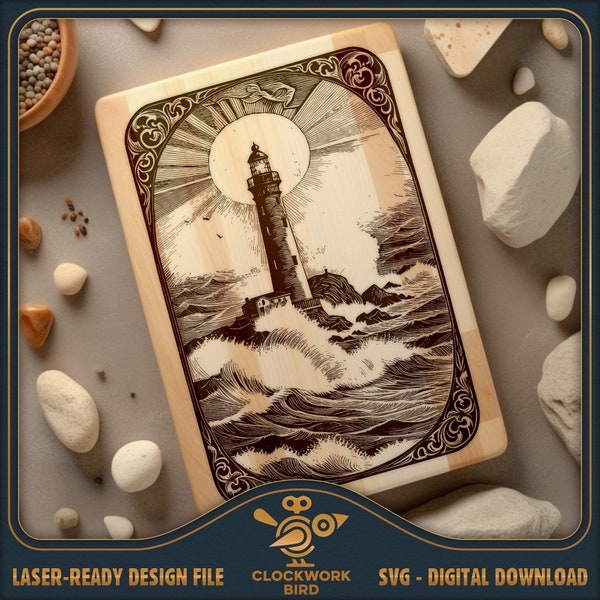 Cutting board SVG / charcuterie board laser file: Lighthouse - Chopping Board Design file for laser engraving
