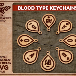 Blood type keychains / keyrings - Unique laser cut jewelry file