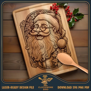 Tábua de corte de Natal do Papai Noel rindo SVG / arquivo a laser para tábua de frios - Design de estilo vintage para gravação a laser