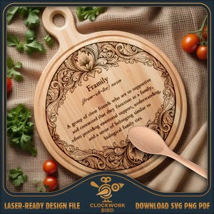 Definizione del dizionario Framily Tagliere rotondo in stile Boho SVG / File laser per tagliere per salumi - Progettazione Lazy Susan per incisione laser
