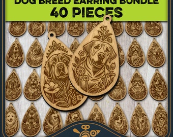 Dog Breed Earring Bundle - 40 popular dog breeds - Earring designs for laser engraving and printing | SVG PDF PNG files