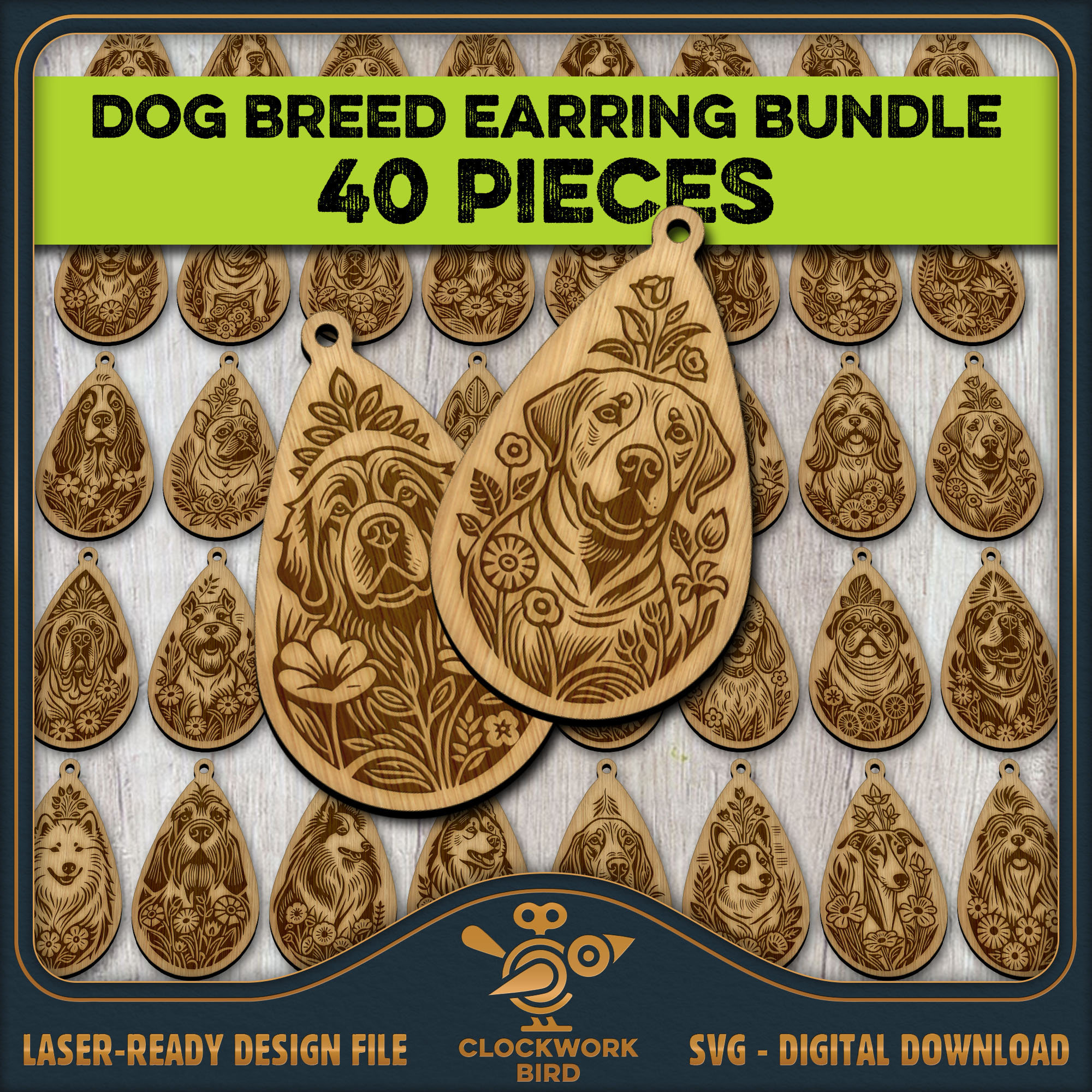 Dog Breed Earring Designs: Laser Cut SVG Bundle (PDF, PNG)