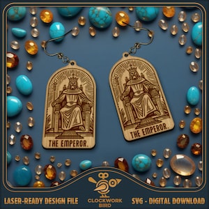 Los pendientes de la carta del Tarot del Emperador SVG - Archivos únicos de pendientes de Arcanos Mayores para corte y grabado por láser