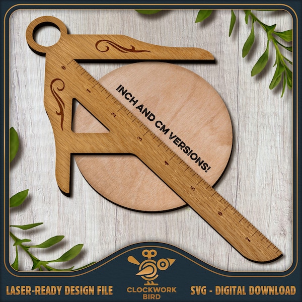 Accurate Center Finder tool (with cm and inch rulers). Improved design - SVG file - laser cut file