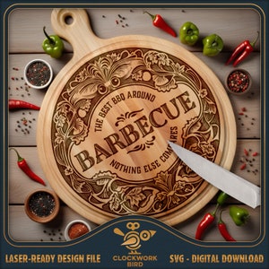 La mejor tabla de barbacoa / BBQ SVG / Tabla de charcutería redonda, tabla de cortar, archivo láser - Diseño Lazy Susan para grabado láser