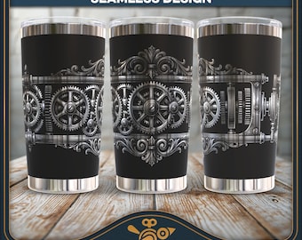 Steampunk Gears 20oz Tumbler Wrap SVG, Laser Engraving File