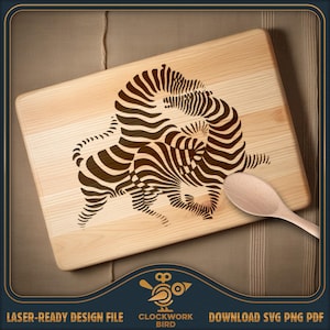 Pareja de cebras - Tabla de cortar estilo Victor Vasarely SVG / tabla de charcutería archivo láser - Diseño de estilo vintage para grabado láser