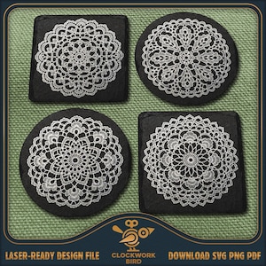 Vintage Crochet Lace Coaster SVG Set - Slate Engraving Designs