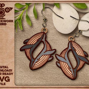 Playing Whale Earrings SVG: Laser Cut Nautical Design