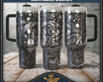 Tumbler Wrap SVG: Starry Night Design - Van Gogh Inspired, 40oz