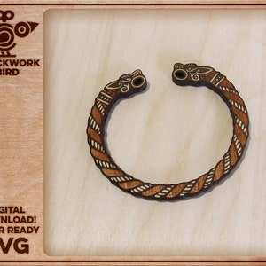 Bracelet viking / médiéval avec tête de dragon - Fichier unique découpé au laser