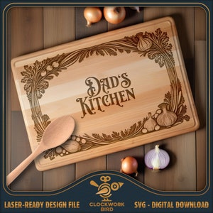 Cucina di papà - Tagliere rettangolare per la festa del papà SVG / file laser per salumi - Design in stile vintage per l'incisione laser