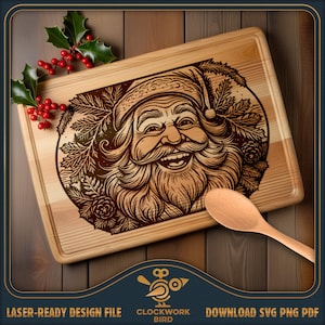 Joyeux père Noël Noël planche à découper SVG / fichier laser de planche de charcuterie - conception de style vintage pour la gravure au laser