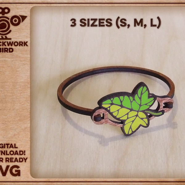 Wooden bracelet / bangle with ivy leaf motif - Unique laser cut file