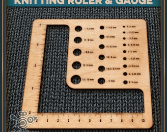 Swatch ruler with knitting needle gauge - Unique laser cut file