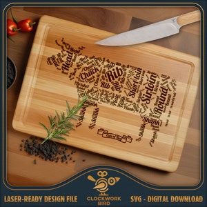 Stukjes rundvlees BBQ Snijplank SVG / charcuteriebord laserbestand - vintage barbecuebordontwerp voor lasergravure