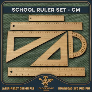 Back to School Ruler Set SVG: Metric Straight and Triangle Rulers - Digital Laser Files