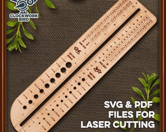 Sock knitting ruler design with knitting needle gauge - SVG file for laser cutting and engraving