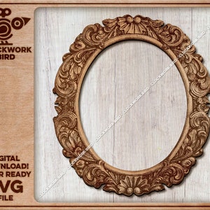 Oval picture frame with fine engraving (baroque) - Unique laser cut file