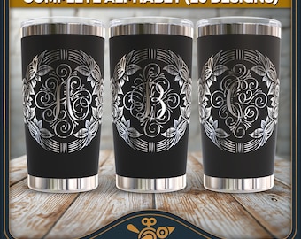 Vintage Monogram Tumbler Wraps, Laser Cut SVG (20oz, 30oz, 40oz)
