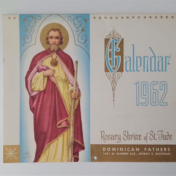 Rosary Shrine of St Jude 1962 Catholic Religious Calendar Dominican Fathers