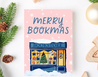 Merry Bookmas | Book Lovers Christmas Card | Bookworm Christmas Card | Christmas Book Gift | Holiday Bookish Greeting | DIGITAL Download