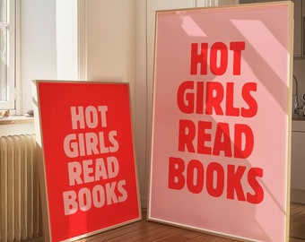 Hot Girls Read Books Duo | Bookish Wall Art | Booktok Poster | Library Aesthetic Decor | Book Lovers Art | Trendy Prints | DIGITAL Download