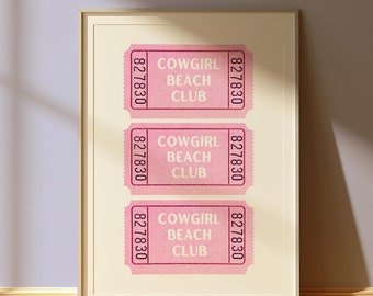 Cowgirl Beach Club Tickets | Coastal Cowgirl Trendy Art | Preppy Dorm Decor | Aesthetic Cowgirl Prints | Cowgirl Decor DIGITAL DOWNLOAD