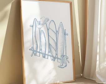 Surfboards Cowgirl Boots | Coastal Cowgirl Trendy Art | Coastal Granddaughter Decor | Aesthetic Cowgirl Prints | Trendy Coastal Wall Art