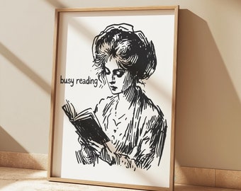 Busy Reading Books | Aesthetic Book Decor | Bookish Wall Art | Girl Reading Wall Art | Aesthetic Bookish Girl Print | DIGITAL Download