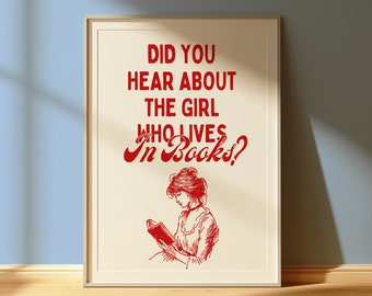 The Girl Who Lives In Books Art Print | Bookish Wall Art | Book Lovers Prints | Library Aesthetic Decor | Trendy Bookish | Book Lovers Art