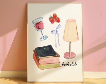 Book Club Watercolor Art | Trendy Decor | Coquette Wall Art | Bookish Wall Art | Book Club Trendy Aesthetic Wall Decor | DIGITAL Download