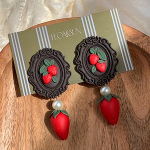 Polymer Clay Earrings,Strawberry Earrings,Fall Earrings,Handmade Autumn Jewelry,Thanksgiving,Halloween Earrings,Bow earrings,Cottagecore.