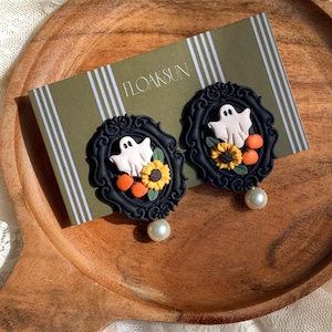 Polymer Clay Earrings,Ghost Earrings,Fall Earrings,Handmade Autumn Jewelry,Thanksgiving,Halloween Earrings,Pumpkin earrings,sunflower.