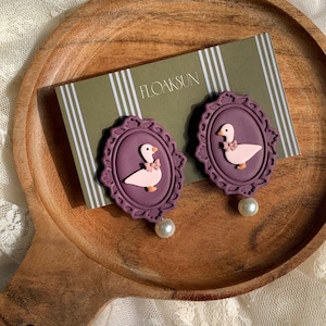 Polymer Clay Earrings,Goose Earrings,Fall Earrings,Handmade, Autumn Jewelry,Thanksgiving,Halloween Earrings,Porch goose, Cottagecore.