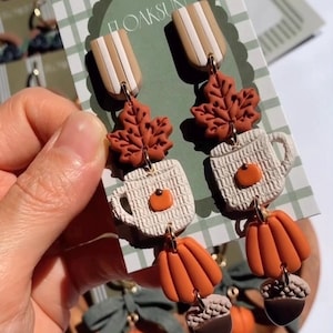 Polymer Clay Earrings,Pumpkin Earrings,Fall Earrings,Handmade Autumn Jewelry,Thanksgiving,Halloween Earrings,Bookshelf ,Book earrings.