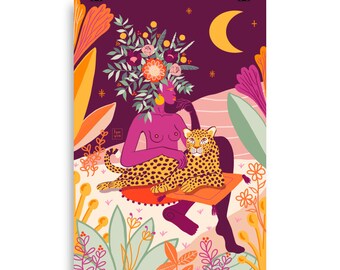 African Leopard Illustration Art Print – Nature Travel Poster