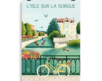 L'Isle-sur-la-Sorgue - Art Print - Illustration - isle sur sorgue - Travel poster - Affiche - Wall art - Provence France - A5, A4, A3, A2