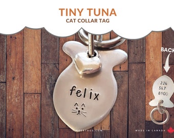 CAT Collar Tag or KITTEN COLLAR tag | Cute Tag with Name, Cell Number and Heart Charm