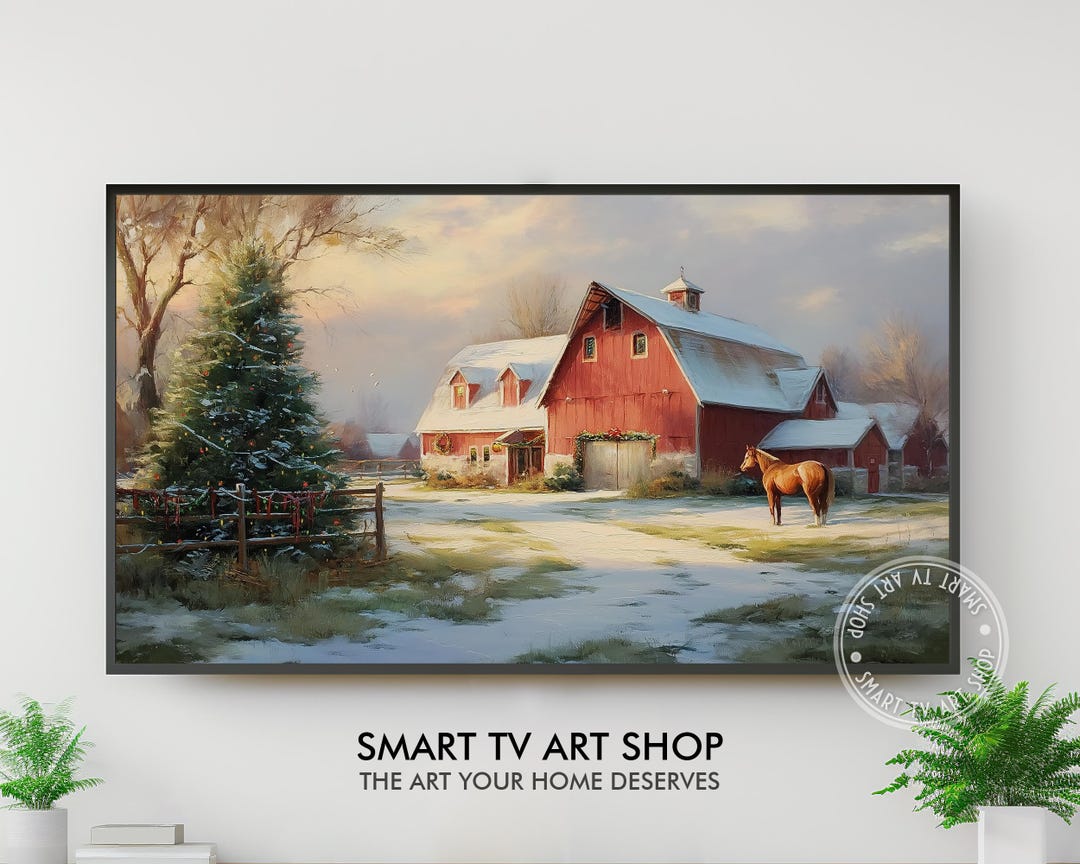 Rustic Christmas Barn Scene TV Art: Snowy Winter Farm - Etsy