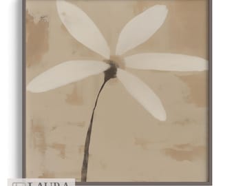 Quadro decorativo de parede com flor de margarida, estampa botânica neutra, decoração moderna de estilo campestre.