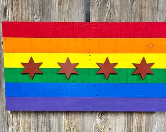 Chicago Pride Flag Reclaimed Wood Sign