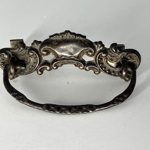 Vintage Stamped Brass Drawer Pull, 3&quot; Centers, 4&quot; Wide x 1 3/8&quot; High, Authentic Antique Hardware