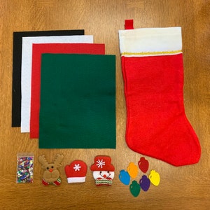 Red Felt Christmas Stocking Kit, Easy to Make, 17&quot; Felt Stocking with Felt Applique&#39;s, Felt Sheets and Sequins, Christmas Crafts, Stockings