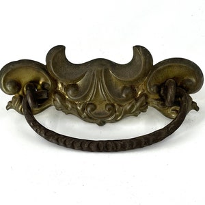 Vintage Stamped Brass Drawer Pull, 3&quot; Centers, 4 1/2&quot; Wide x 1 3/4&quot; High, Authentic Antique Hardware