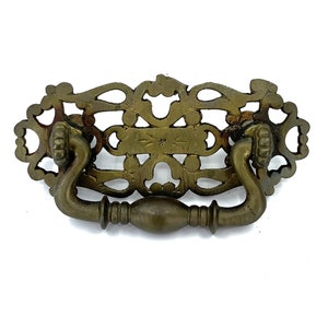 Vintage Brass Drawer Pull, 2 1/2&quot; Centers, 3 5/8&quot; Wide x 1 3/4&quot; High, Authentic Antique Hardware