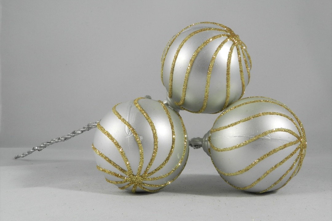 Three Silver Ball Ornaments Pick on Wire Christmas Wreaths Etsy
