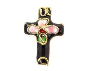 19mm x 14mm x 4mm Multi Colored Christian Cross Porcelain Bead