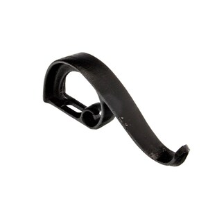 May include: A black, curved metal handle with a textured surface. The handle has an open loop at one end and a curved, hook-like shape at the other. The object is isolated on a white background.