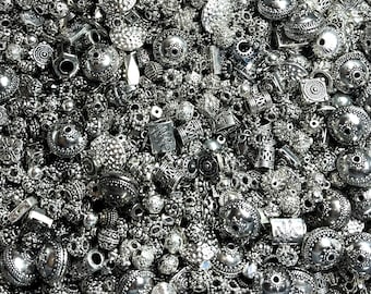 25+ Miscellaneous Silver Beads, Silver, Silver Plated, Various Metals, Random Selection, Cleaned, New, Used, Modern, Vintage